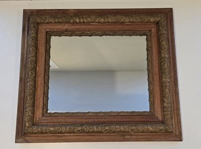 Antique Eastlake Style Solid Oak and Giltwood Double Frame Mirror c 1890s - Thumbnail 3