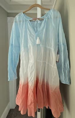 NWT - Simply Southern Blue White Coral Ombre Summer Spring Dress Sz M