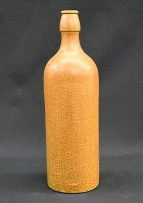 Vintage MKM Max Kruger Pottery Stoneware Bottle Vase Gold Brown Glaze .75L VTG