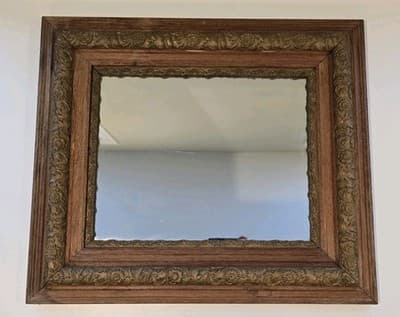 Antique Eastlake Style Solid Oak and Giltwood Double Frame Mirror c 1890s