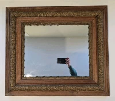 Antique Eastlake Style Solid Oak and Giltwood Double Frame Mirror c 1890s - Thumbnail 2