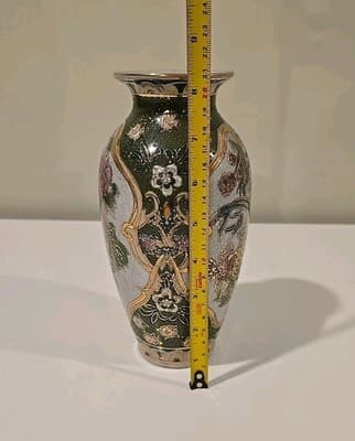 Vintage Chinese Porcelain Vase Birds Peacock Flowers 8.5" China Gold Raised Old - Thumbnail 6