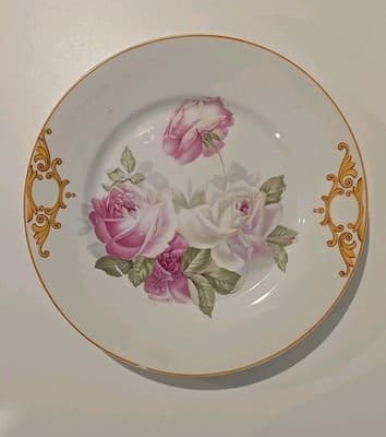 Bavaria ZS & Co Royal Munich Porcelain Hand Ptd Plate Gold Trim Roses Bouquet