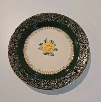 Homer Laughlin Lady Greenbriar Yellow Rose Gold Gilt Plate - Thumbnail 2