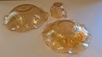 Iridescent Marigold Jeannette Iris & Herringbone Sugar Bowl & Ruffle Bowls 3pc - Thumbnail 6