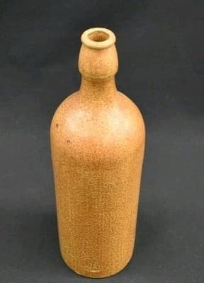 Vintage MKM Max Kruger Pottery Stoneware Bottle Vase Gold Brown Glaze .75L VTG - Thumbnail 2