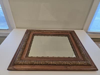 Antique Eastlake Style Solid Oak and Giltwood Double Frame Mirror c 1890s - Thumbnail 6