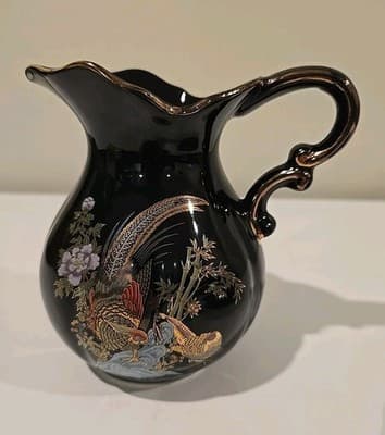 Vintage Japanese Creamer Pitcher Peacock w/ Plate - Thumbnail 6
