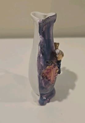 Antique German Two Handle Vase Bird Leaves And Berries - Thumbnail 6