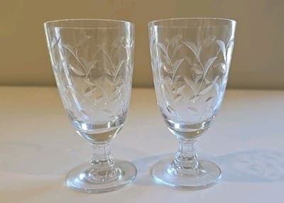 Fostoria Glass Holly Pattern Juice Glass Stem Etched 2pc