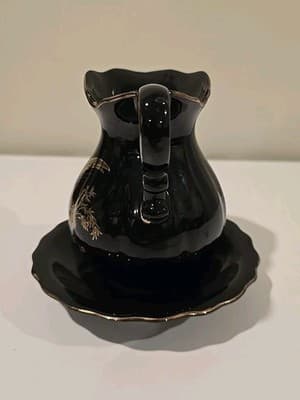 Vintage Japanese Creamer Pitcher Peacock w/ Plate - Thumbnail 2