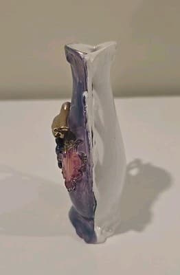 Antique German Two Handle Vase Bird Leaves And Berries - Thumbnail 4