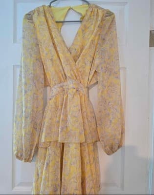 Shein Pretty Gold YellowCut-Out Tiered Maxi Dress Size Lg - Thumbnail 4