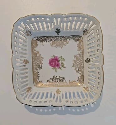 Vintage Schwarzenhammer Bavaria Germany 5.5" Square Reticulated Candy Bowl...