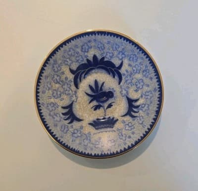 Vtg Arabia Of Finland Blue Rose Fruit Plate Hand Painted