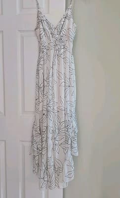 Heartsould High Low Ruffle Sleeveless White Black Leaf Dress Size Small - Thumbnail 6