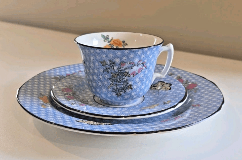 Mottahedeh England for Tiffany & Co Cornelia Blue Teacup Saucer and Plate 3pc