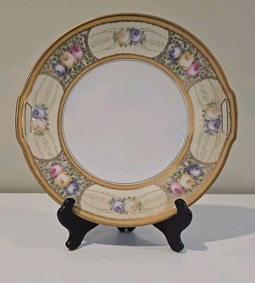 Antique RS Germany Cabbage Rose 10 7/8" Plate Gold Gilt