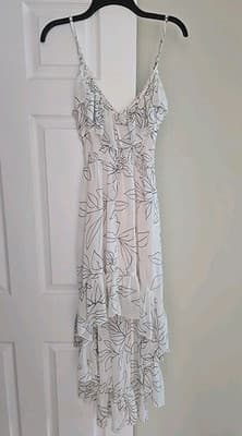 Heartsould High Low Ruffle Sleeveless White Black Leaf Dress Size Small