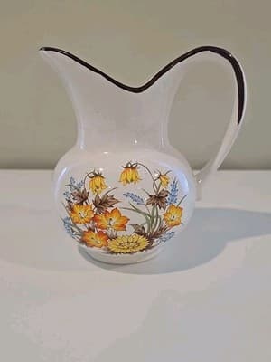 Vintage Japan Pitcher Ceramic Summertime Flowers 7"