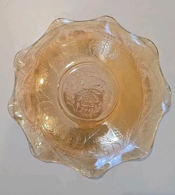 Vintage Glass Floragold Louisa Ruffled Edge Serving Bowl 12" - Thumbnail 9