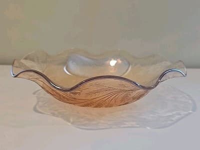 Vintage Glass Floragold Louisa Ruffled Edge Serving Bowl 12"