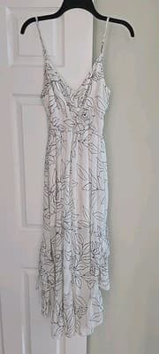 Heartsould High Low Ruffle Sleeveless White Black Leaf Dress Size Small - Thumbnail 5