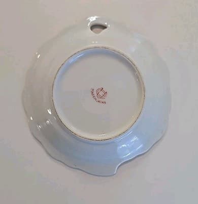 Floral Rose Scalloped Candy Bowl Trinket Dish Gold Tone Rim Nasco Japan - Thumbnail 2