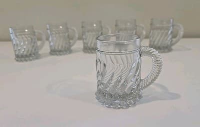 EAPG Beatty & Sons McKee Bros Crystal Glass Child Mug Swirl & Ball 3" Set of 6 - Thumbnail 2