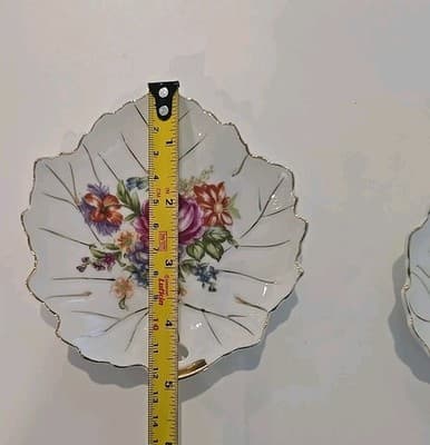 Vintage Pair Nasco African Violets Leaf Shaped Trinket Dish Made in Japan mABE - Thumbnail 5