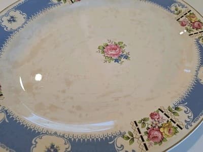 Vintage Homer Laughlin L40N6 Large 13 ¾” Oval Roses Serving Platter USA - Thumbnail 2