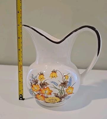 Vintage Japan Pitcher Ceramic Summertime Flowers 7" - Thumbnail 2