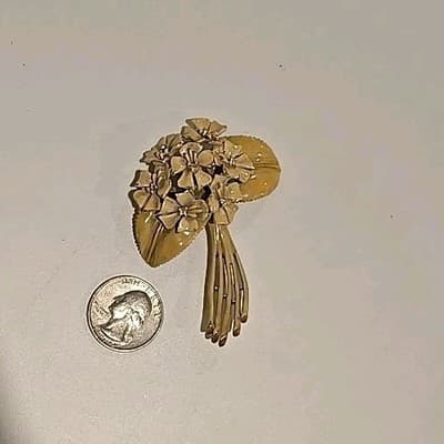 Vintage Estate BSK My Fair Lady Yellow Enamel Rhinestone Flower Brooch Pin 2.5” - Thumbnail 4