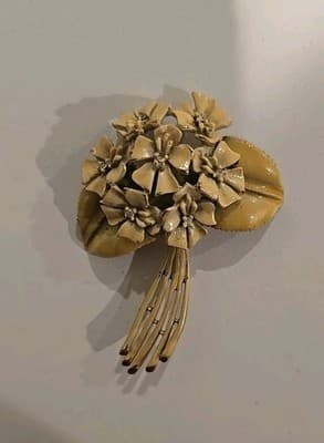 Vintage Estate BSK My Fair Lady Yellow Enamel Rhinestone Flower Brooch Pin 2.5” - Thumbnail 3