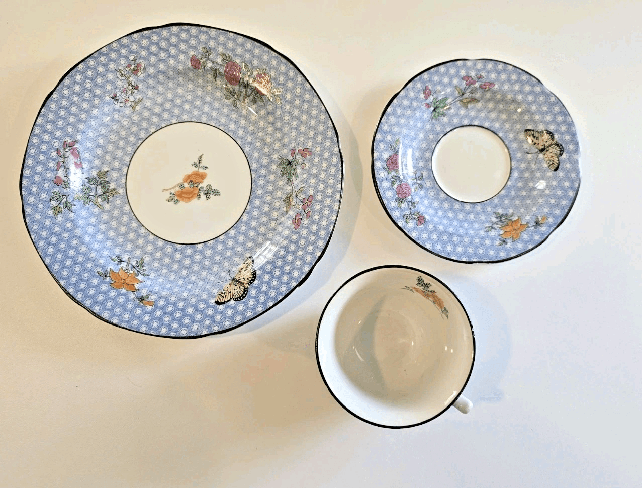 Mottahedeh England for Tiffany & Co Cornelia Blue Teacup Saucer and Plate 3pc - Thumbnail 4