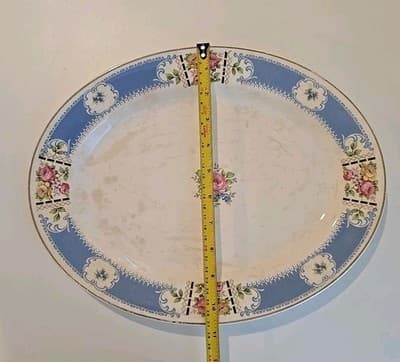 Vintage Homer Laughlin L40N6 Large 13 ¾” Oval Roses Serving Platter USA - Thumbnail 6