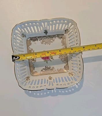 Vintage Schwarzenhammer Bavaria Germany 5.5" Square Reticulated Candy Bowl... - Thumbnail 4