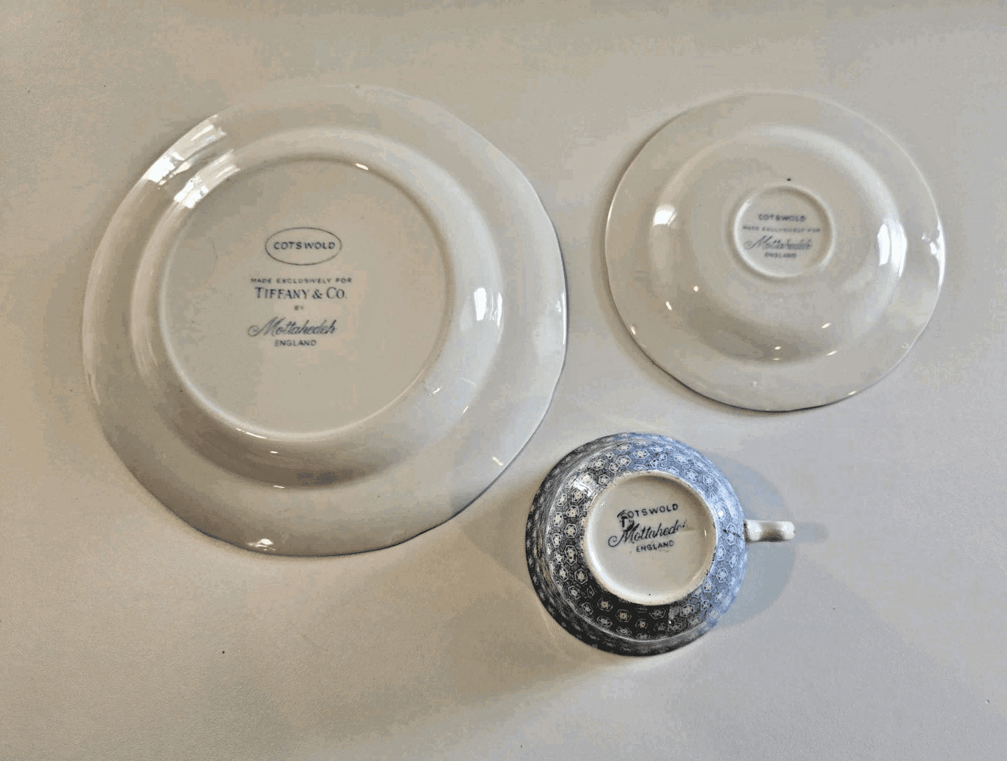 Mottahedeh England for Tiffany & Co Cornelia Blue Teacup Saucer and Plate 3pc - Thumbnail 7