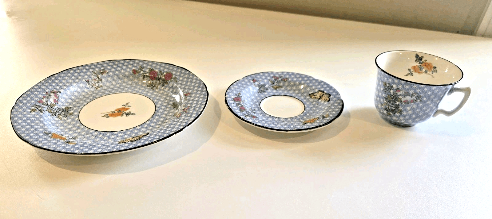 Mottahedeh England for Tiffany & Co Cornelia Blue Teacup Saucer and Plate 3pc - Thumbnail 3
