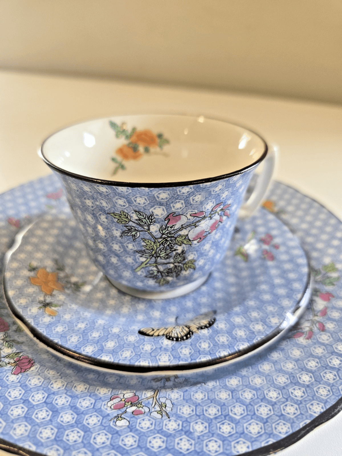 Mottahedeh England for Tiffany & Co Cornelia Blue Teacup Saucer and Plate 3pc - Thumbnail 11