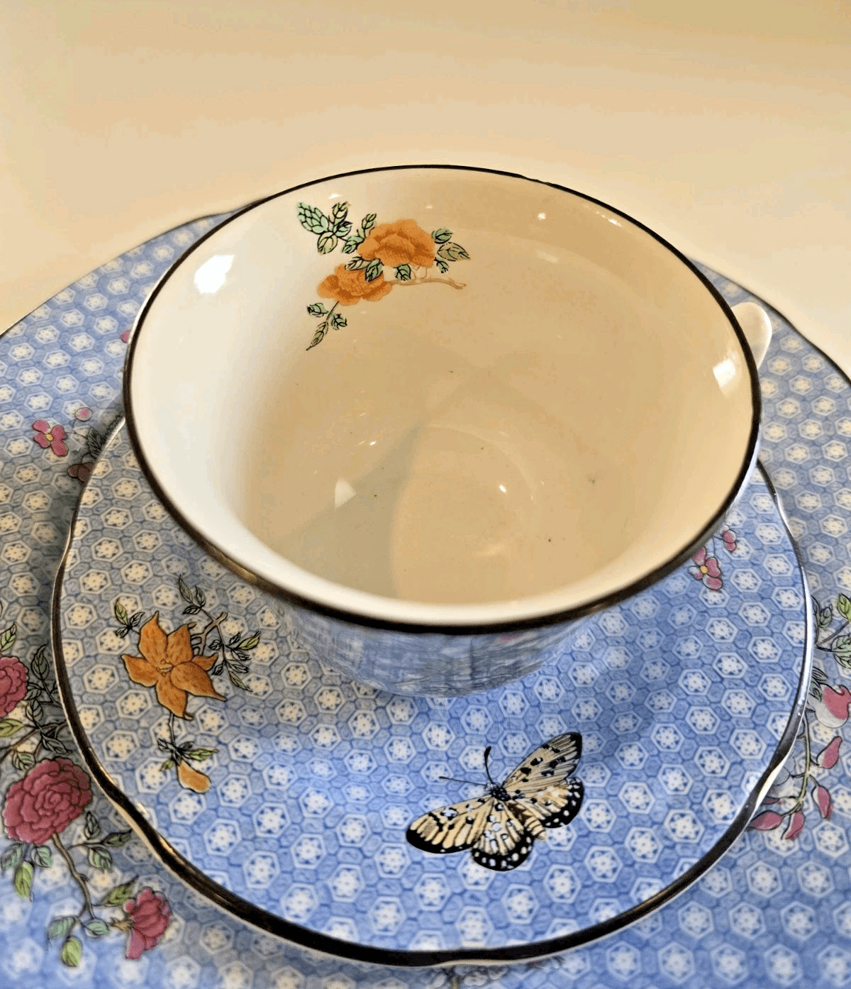 Mottahedeh England for Tiffany & Co Cornelia Blue Teacup Saucer and Plate 3pc - Thumbnail 12