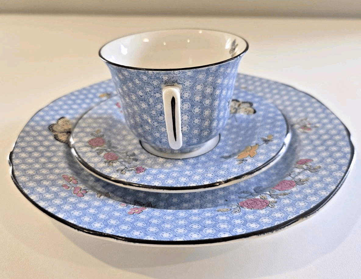 Mottahedeh England for Tiffany & Co Cornelia Blue Teacup Saucer and Plate 3pc - Thumbnail 14
