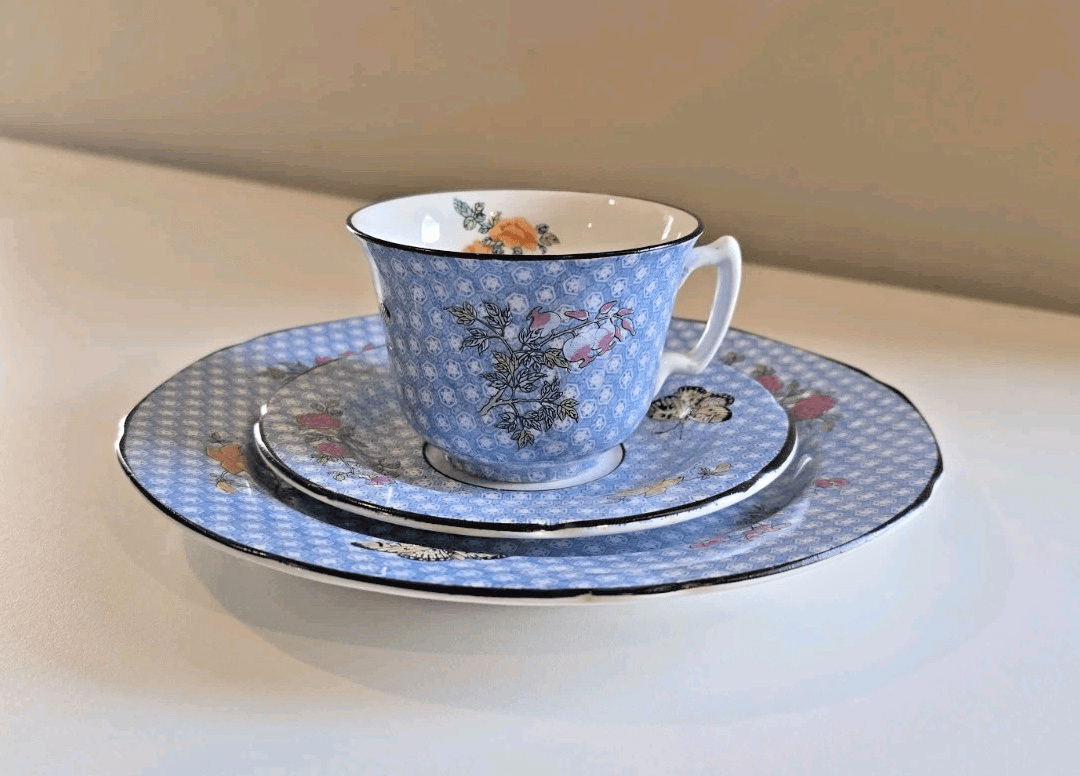 Mottahedeh England for Tiffany & Co Cornelia Blue Teacup Saucer and Plate 3pc - Thumbnail 2