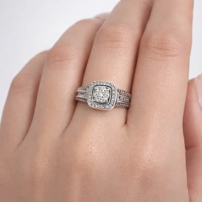 Real JWBR Diamond Sterling Silver 925 Cluster Engagement Ring Sz 7
