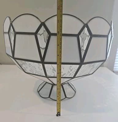 Vintage Tiffany Style Stained Glass White Slag Glass Clear Ceiling Hanging Lamp - Thumbnail 5