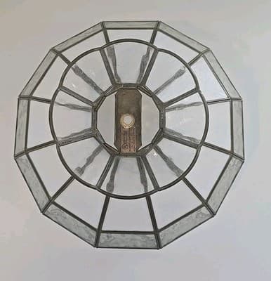 Vintage Tiffany Style Stained Glass White Slag Glass Clear Ceiling Hanging Lamp - Thumbnail 3