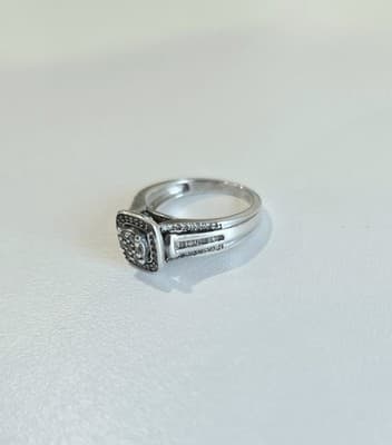Real JWBR Diamond Sterling Silver 925 Cluster Engagement Ring Sz 7 - Thumbnail 9