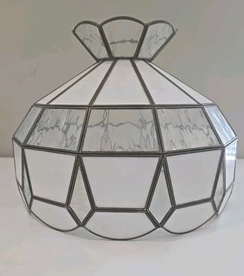 Vintage Tiffany Style Stained Glass White Slag Glass Clear Ceiling Hanging Lamp - Thumbnail 2