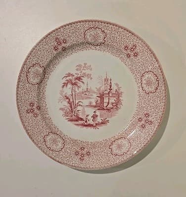 Antique Wedgwood Singanese Red Transferware Plate c. 1847