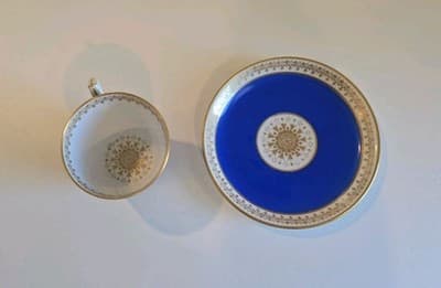 Antique French Painted Portrait Sevres Demitasse Cup Saucer Blue Portrait Cherub - Thumbnail 3
